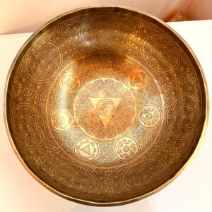 Large Etched Bowl with Seven Chakra Symbols Hindu - 40cm